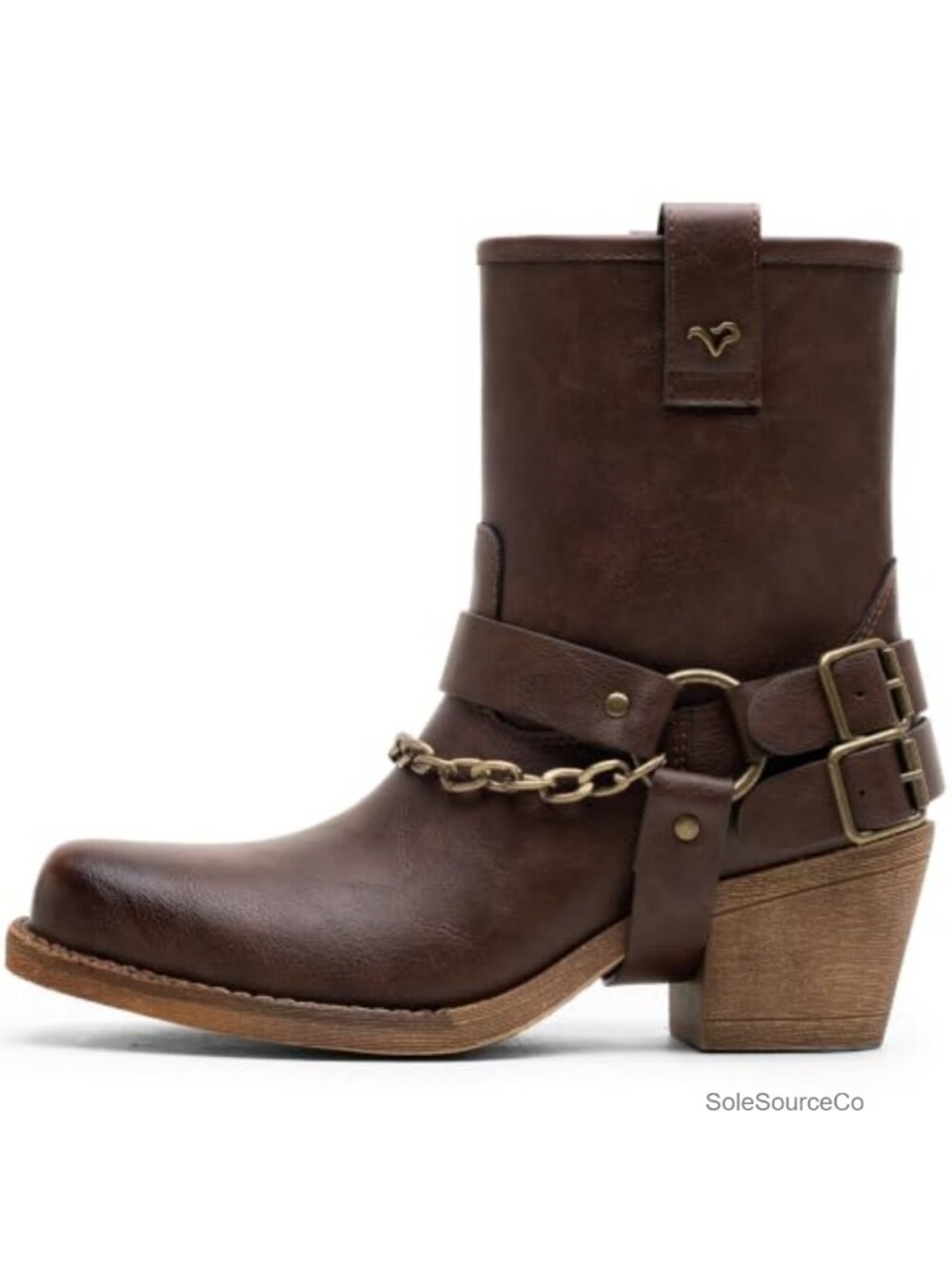 Women's Ankle Booties with Buckle Harness and Low Chunky Heel